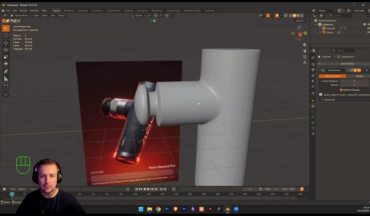 Aula ao vivo: modelando uma pistola de massagem no Blender